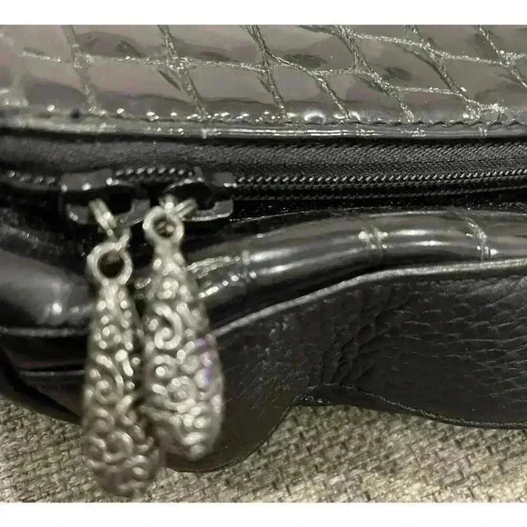 Brighton Cher Collection Black Croc Patent Leather Shoulder Tote - Picture 8 of 9